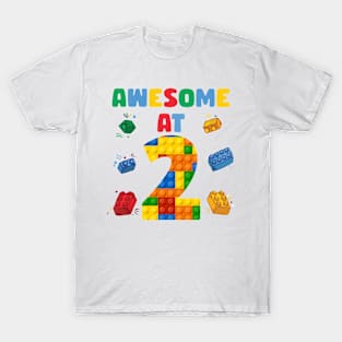 2 Year Old Building Blocks B-day Gift For Boys Kids T-Shirt